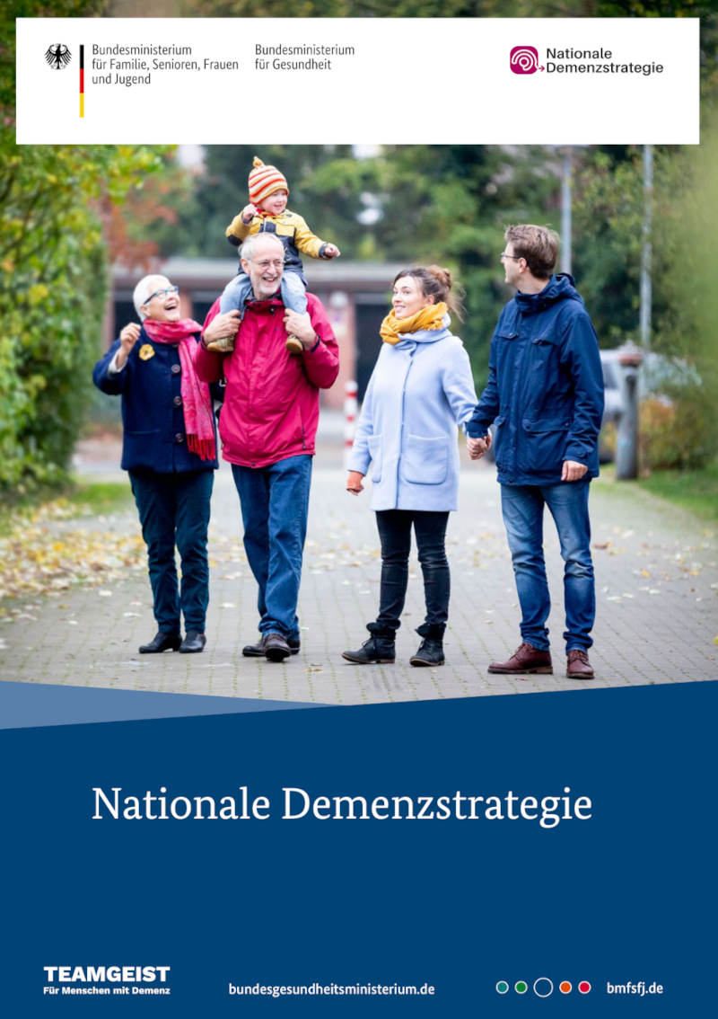 Das Bild zeigt die Vorderseite der Broschüre "Nationale Demenzstrategie".