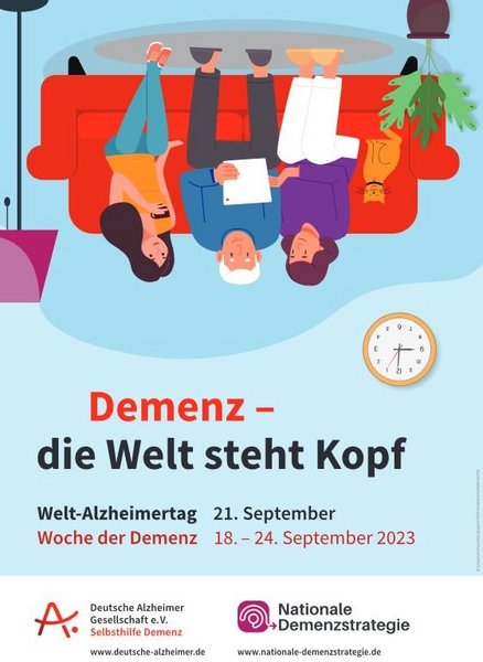 Das Bild zeigt Personen, die kopfüber auf einer Couch sitzen.