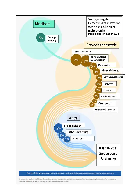 Schaubild mit Angabe der 14 verschiedenen Risikofaktoren für die Entwicklung einer Demenz.