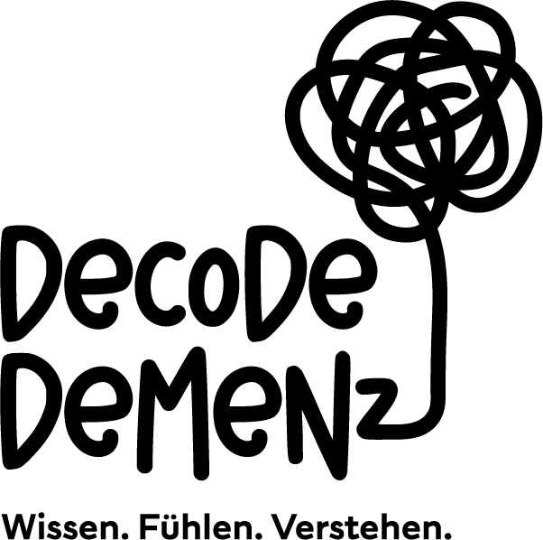 Das Logo setzt sich aus dem Schriftzug Decode Demenz und einem zerknäulten Faden zusammen.